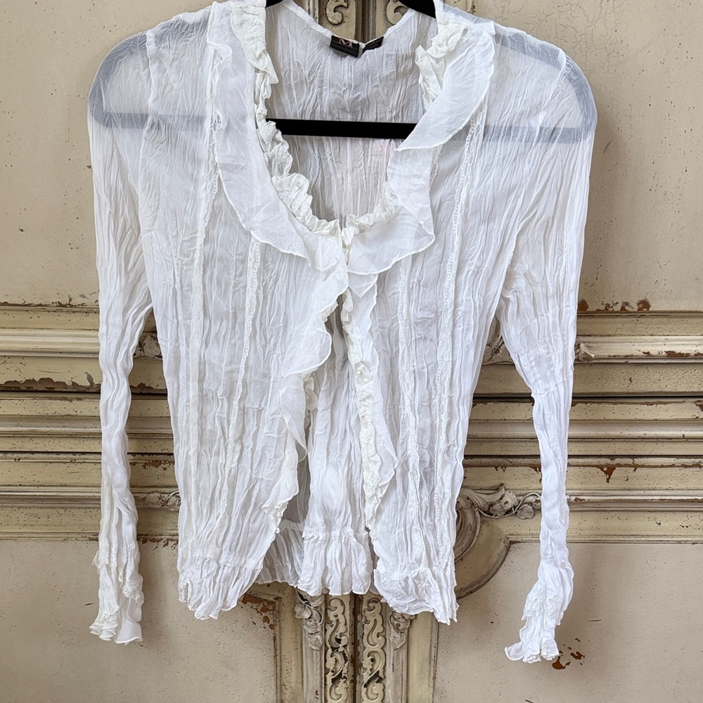 White Ruffled Long-Sleeve Women's Top Bridgeton style